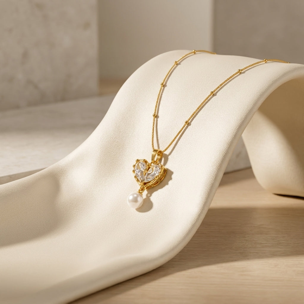 To My Beautiful Wife - Pearl Heart Necklace