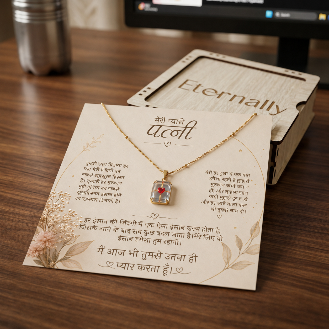 To My Beautiful Wife - Glass Heart Necklace