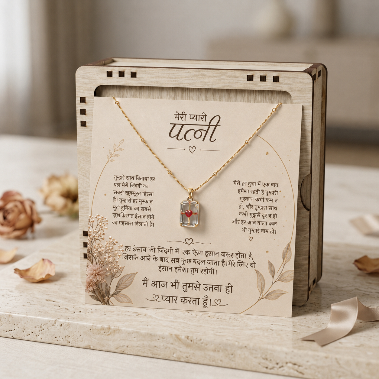 To My Beautiful Wife - Glass Heart Necklace