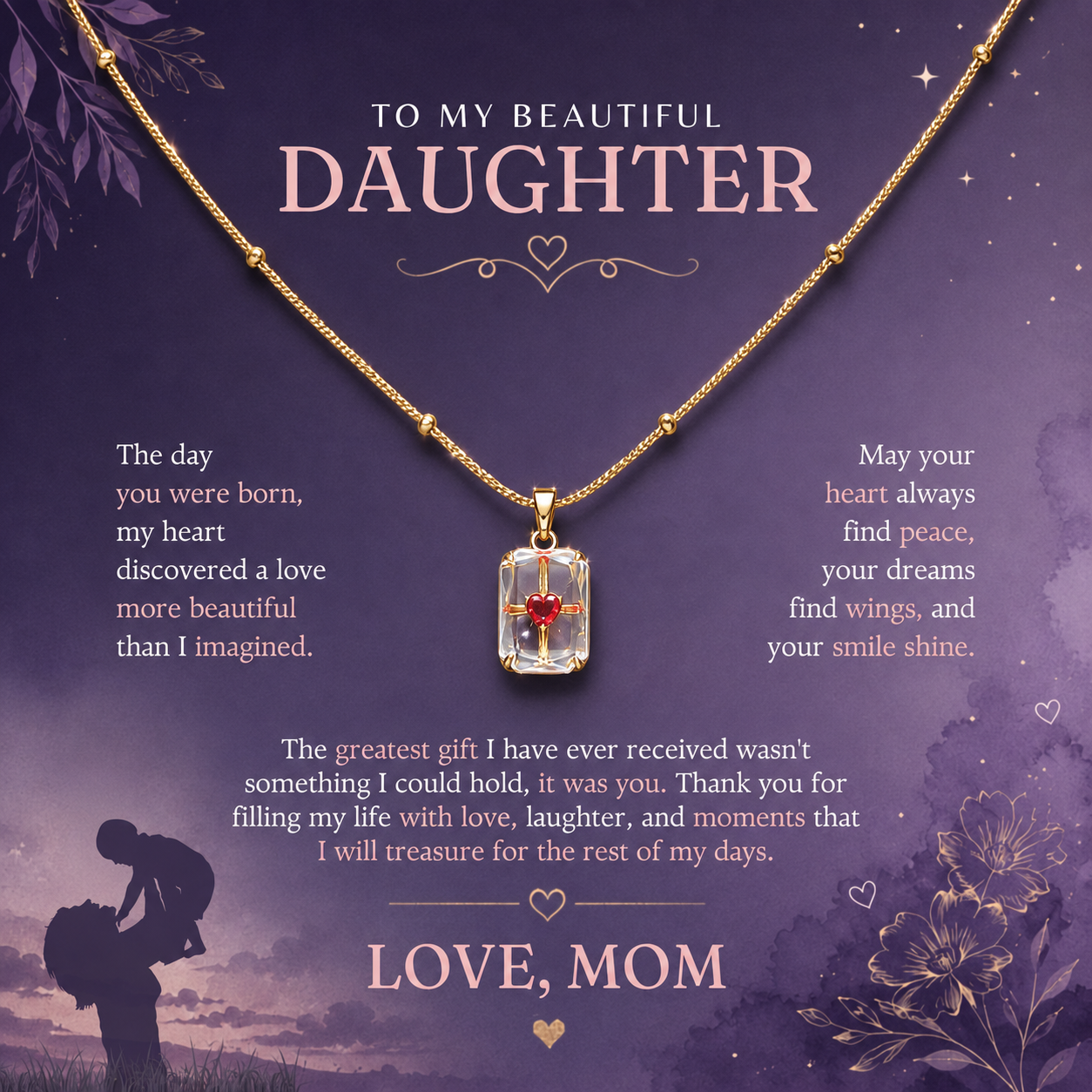 To My Daughter - Transparent Heart Necklace