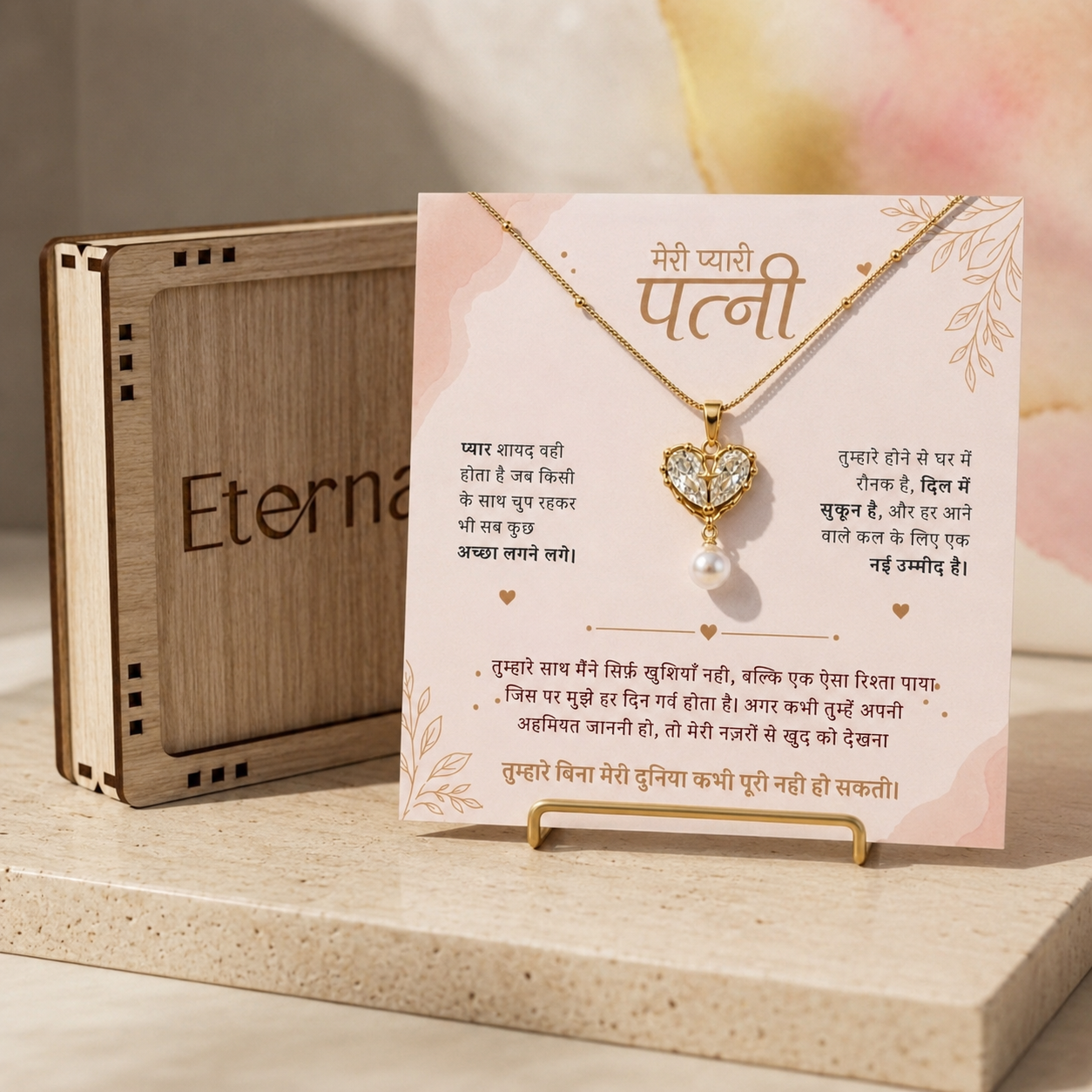 To My Beautiful Wife - Pearl Heart Necklace