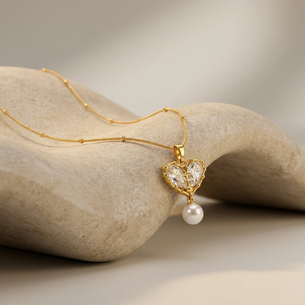 To My Beautiful Wife - Pearl Heart Necklace