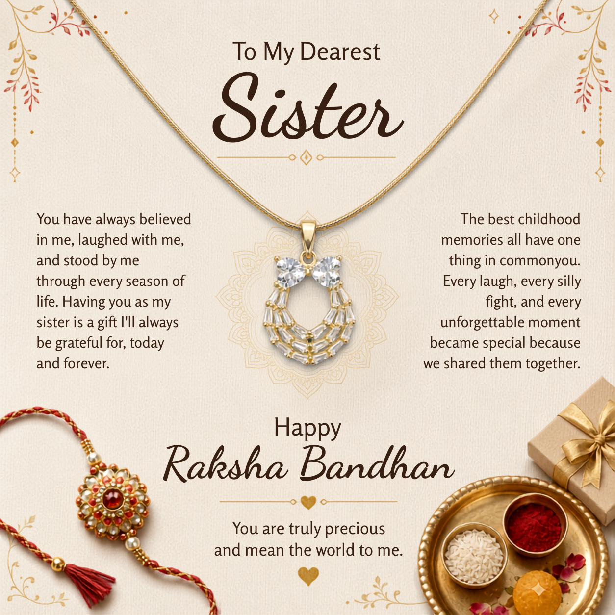 To My Dearest Sister Cute Round Necklace - Raksha Bandhan Gift