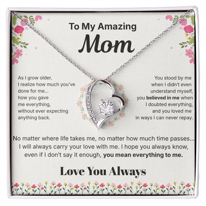 To My Amazing Mom - Heart Necklace Gift - English.