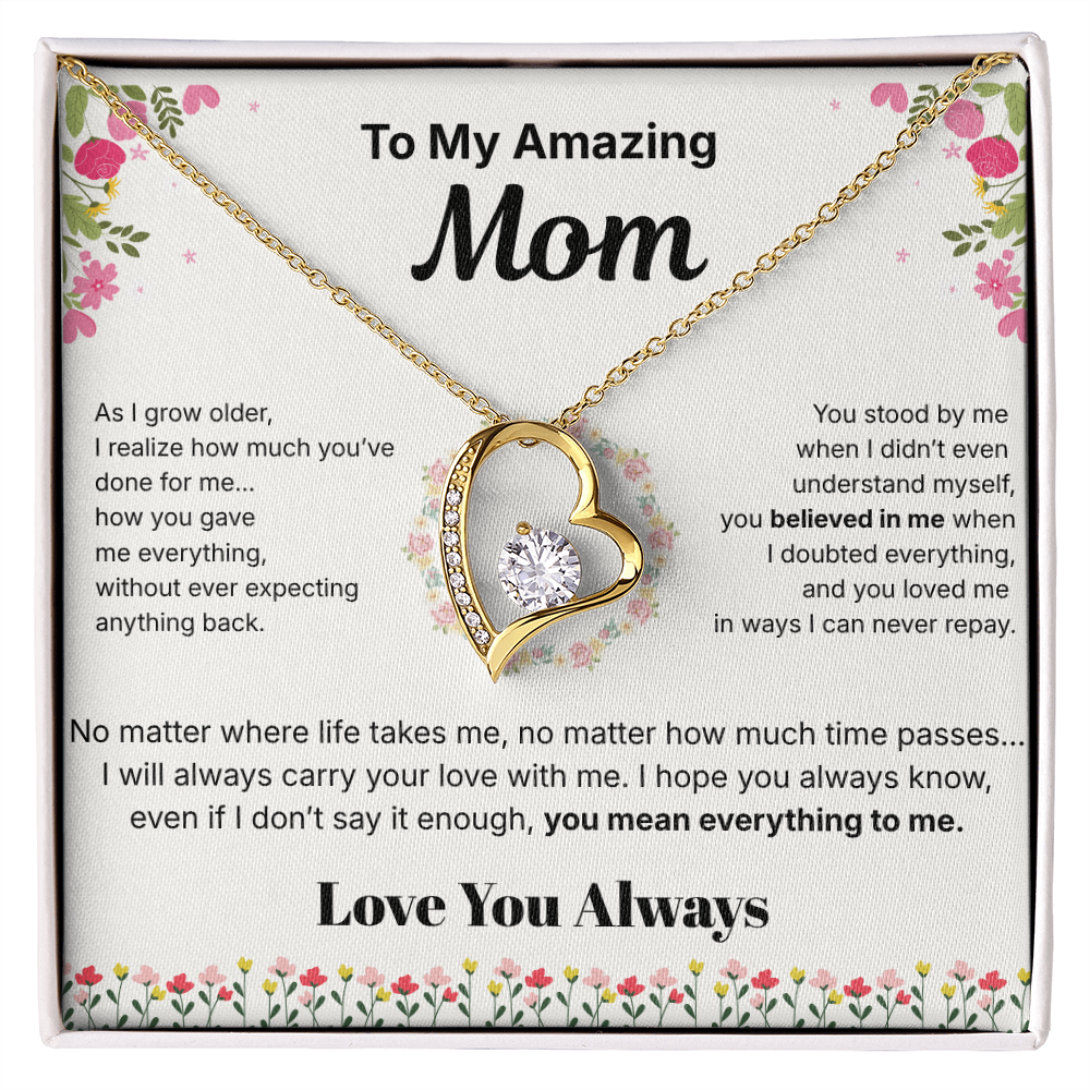To My Amazing Mom - Heart Necklace Gift - English.