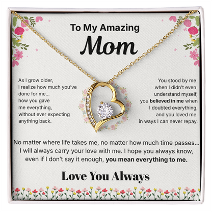 To My Amazing Mom - Heart Necklace Gift - English.