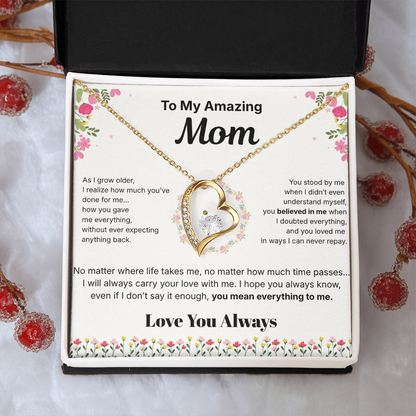 To My Amazing Mom - Heart Necklace Gift - English.
