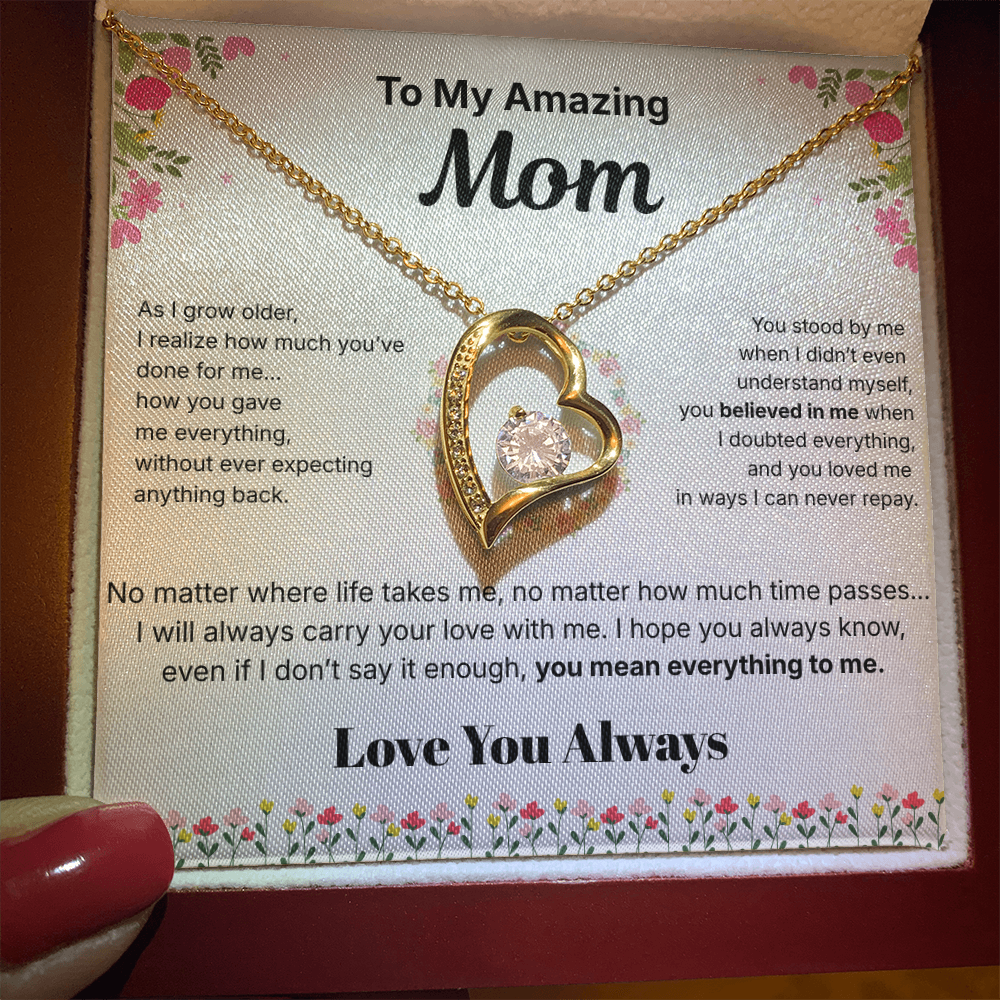 To My Amazing Mom - Heart Necklace Gift - English.