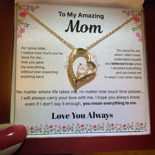 To My Amazing Mom - Heart Necklace Gift - English