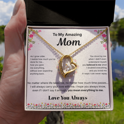 To My Amazing Mom - Heart Necklace Gift - English.