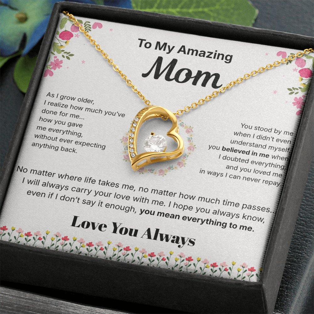 To My Amazing Mom - Heart Necklace Gift - English.