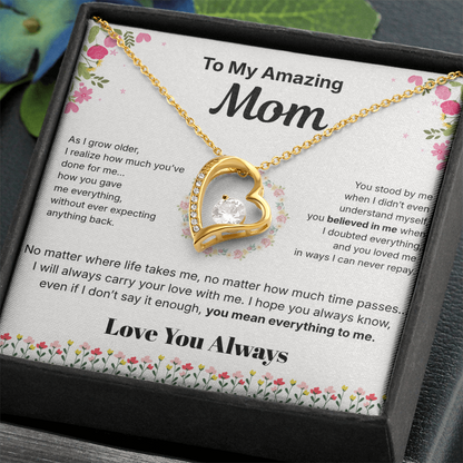 To My Amazing Mom - Heart Necklace Gift - English.