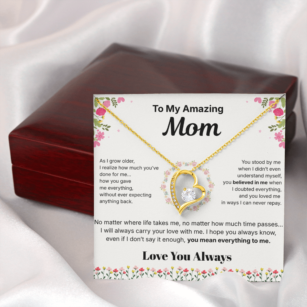 To My Amazing Mom - Heart Necklace Gift - English.