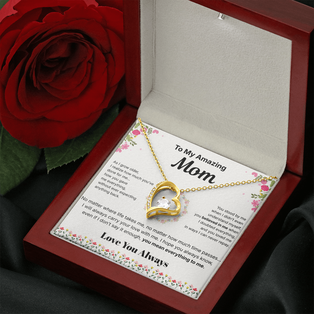 To My Amazing Mom - Heart Necklace Gift - English.
